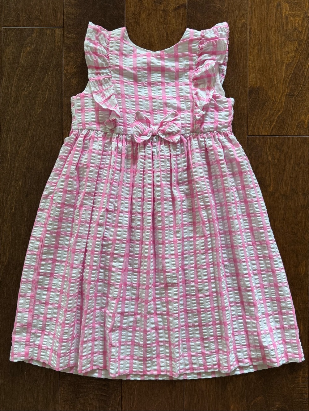Bonnie Jean Pink and White Striped Seersucker Dress with Front Bow